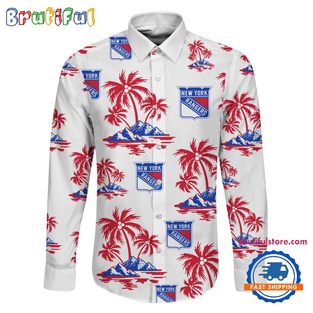 NHL New York Rangers Special Hockey Long Sleeve Hawaiian Design Button Shirt