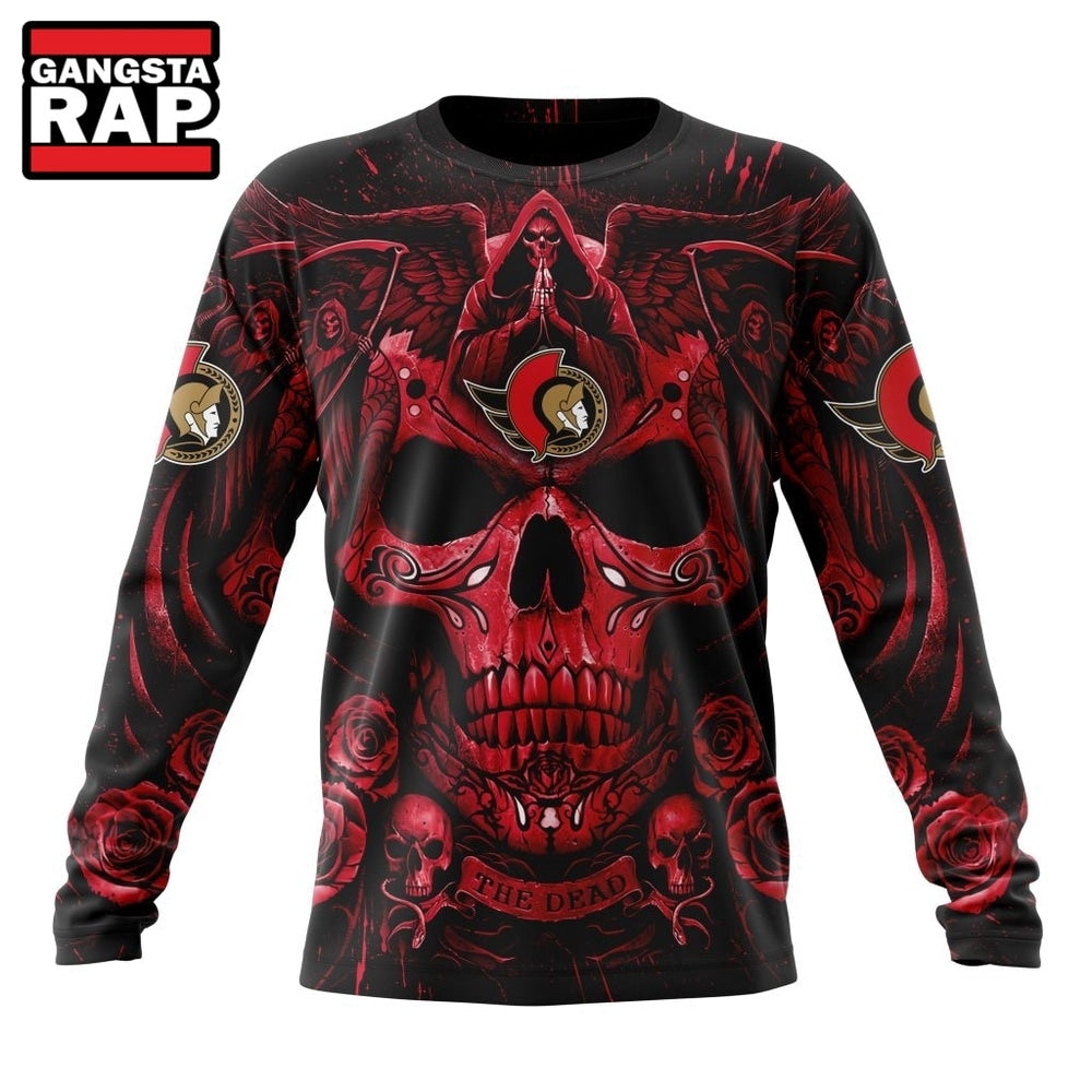 NHL Ottawa Senators Special Design Halloween With Skull Art Hoodie, T Shirt