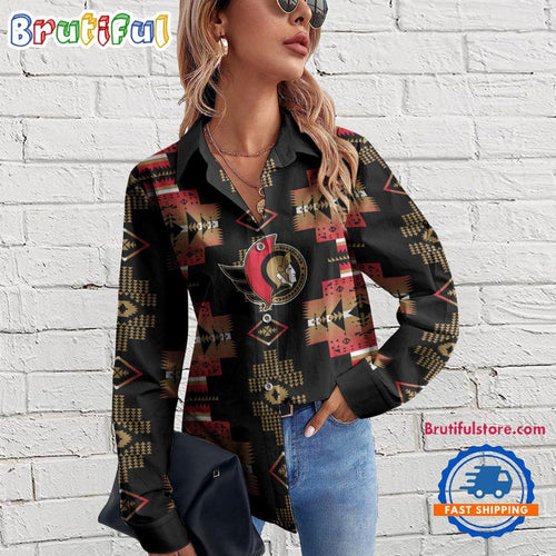 NHL Ottawa Senators Special Native American Women’s Casual Shirt, Hockey Women’s Casual Shirt