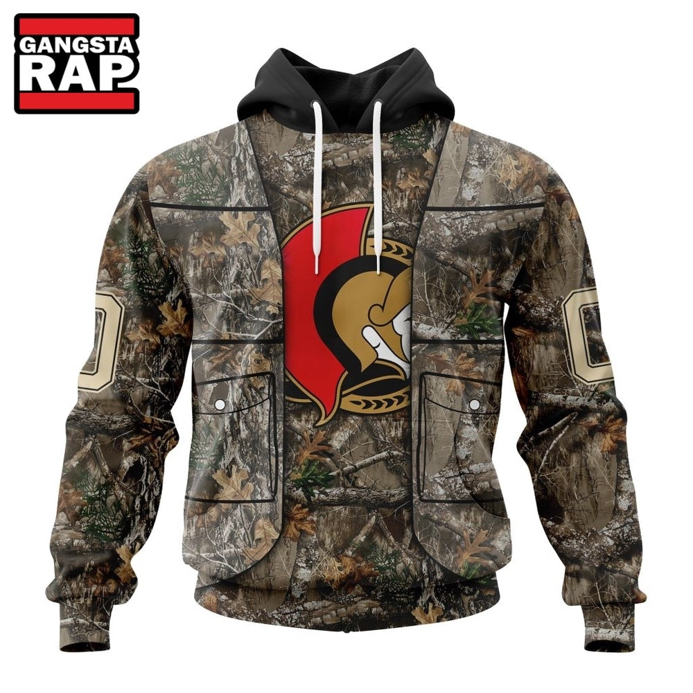 NHL Ottawa Senators Specialized Unisex Vest Kits With Realtree Camo Hoodie, T Shirt