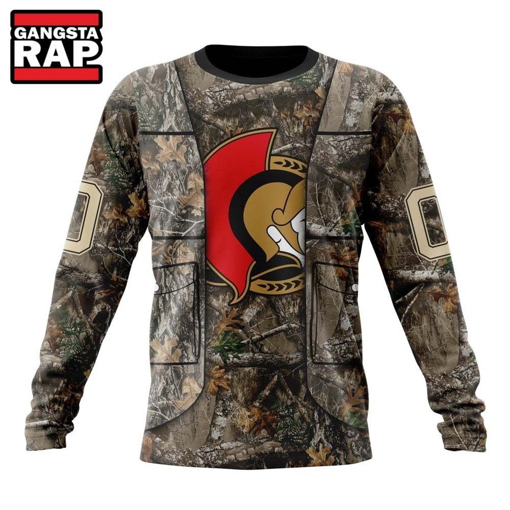 NHL Ottawa Senators Specialized Unisex Vest Kits With Realtree Camo Hoodie, T Shirt