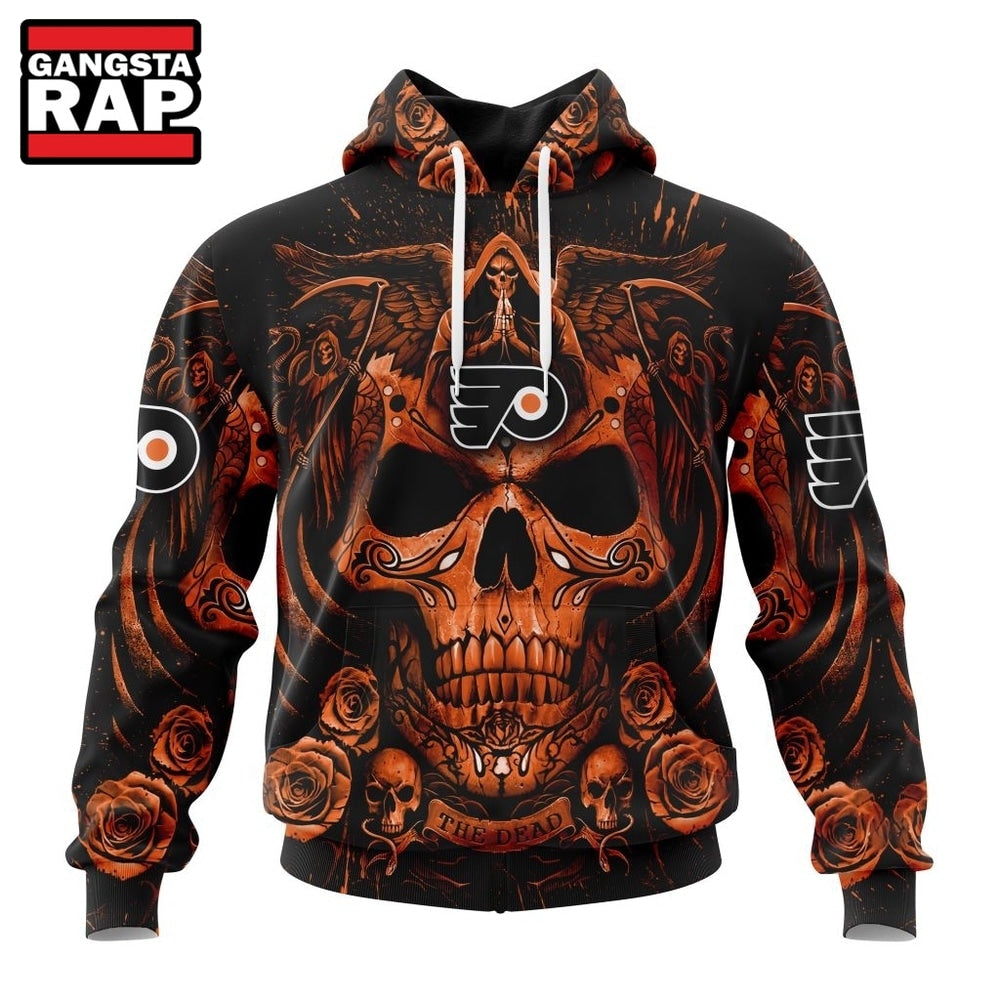 NHL Philadelphia Flyers Special Design Halloween With Skull Art Hoodie, T Shirt