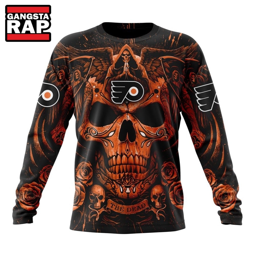 NHL Philadelphia Flyers Special Design Halloween With Skull Art Hoodie, T Shirt