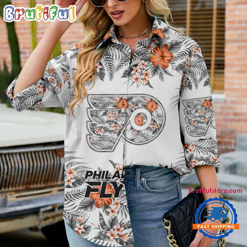NHL Philadelphia Flyers Special Hockey Team Hawaiian Design Women’s Casual Shirt