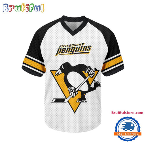NHL Pittsburgh Penguins Hockey Team Design V-neck Mesh Short Sleeve Jersey