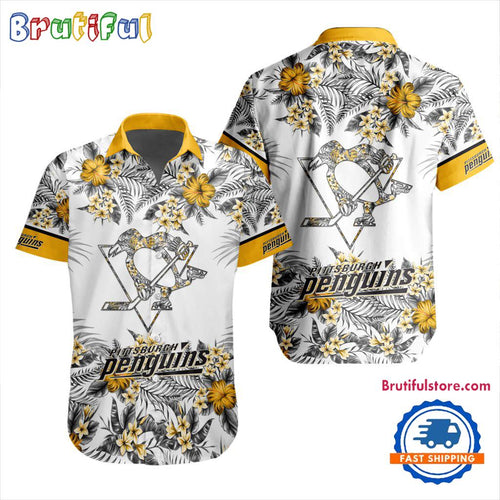 NHL Pittsburgh Penguins Special Flower Tropical Design Hawaiian Button Shirt