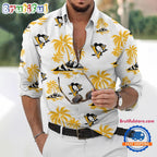 NHL Pittsburgh Penguins Special Hockey Long Sleeve Hawaiian Design Button Shirt