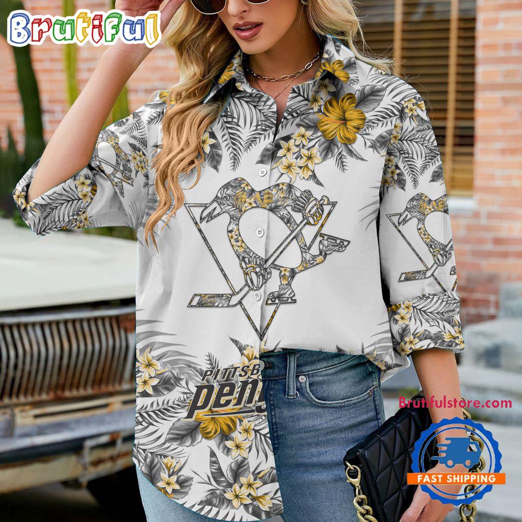 NHL Pittsburgh Penguins Special Hockey Team Hawaiian Design Women’s Casual Shirt