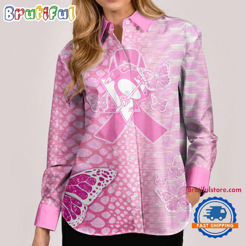 NHL Pittsburgh Penguins Special Pink Fight Breast Cancer Women’s Casual Shirt, Hockey Woman Casual Shirt
