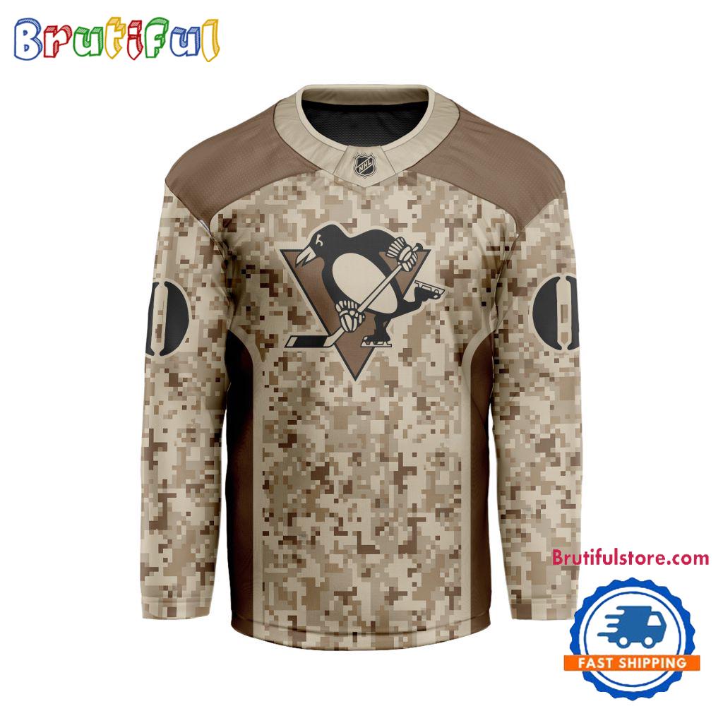 NHL Pittsburgh Penguins Special Veterans Military Desert Camouflage Design Hockey Jersey