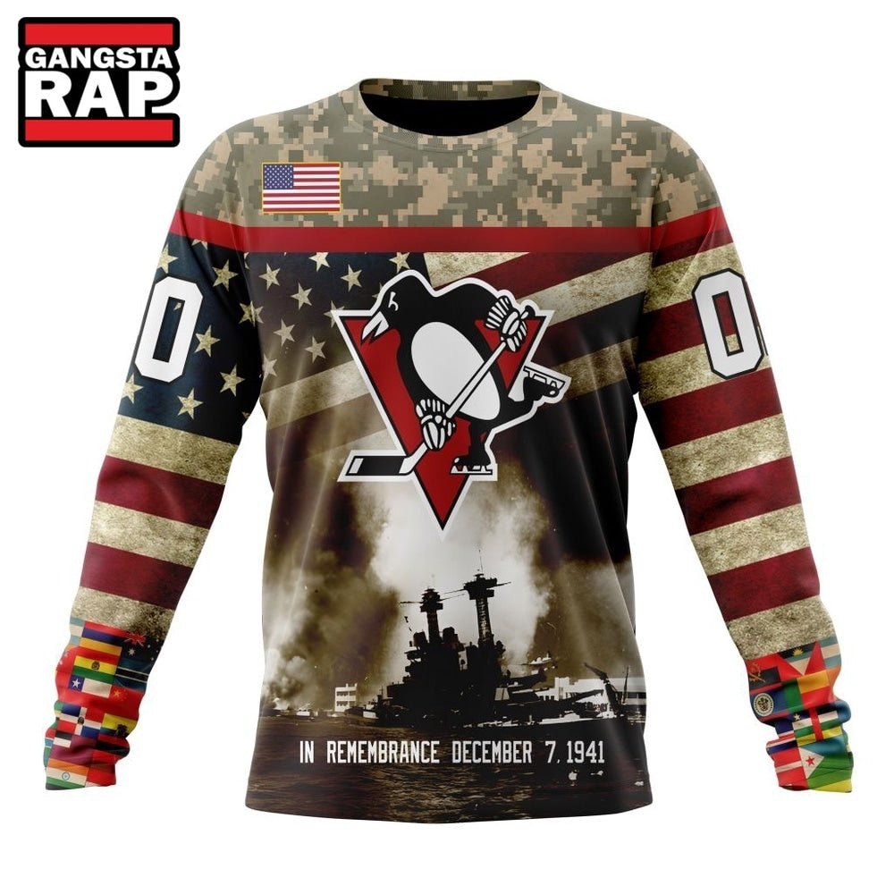 NHL Pittsburgh Penguins Specialized Unisex Kits Remember Pearl Harbor Hoodie, T Shirt