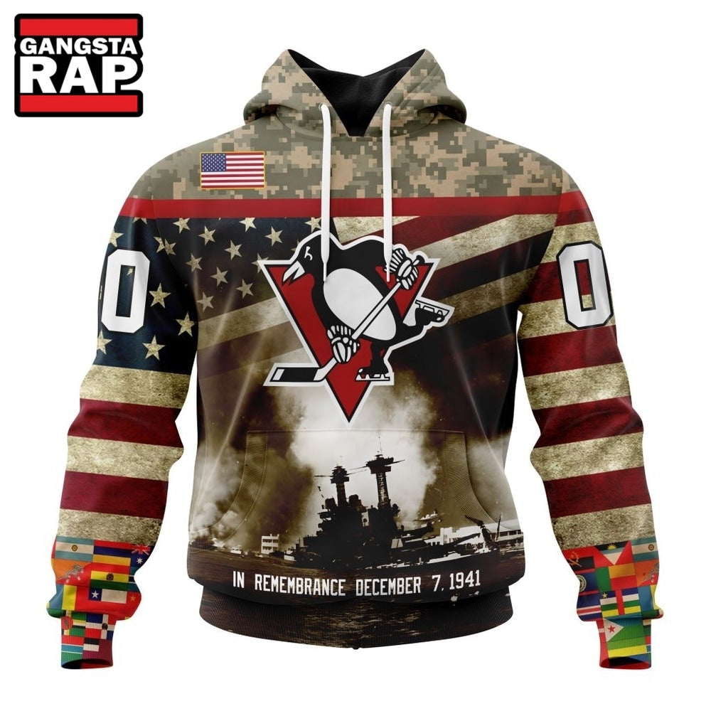 NHL Pittsburgh Penguins Specialized Unisex Kits Remember Pearl Harbor Hoodie, T Shirt