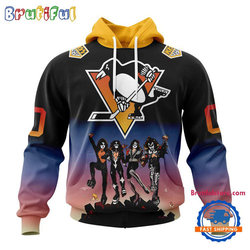 NHL Pittsburgh Penguins X KISS Band Special Hockey Team Music Design Unisex Hoodie