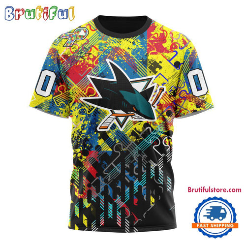 NHL San Jose Sharks Hockey Logo Team Autism Awareness Design TShirt, Sweatshirt, Hoodie