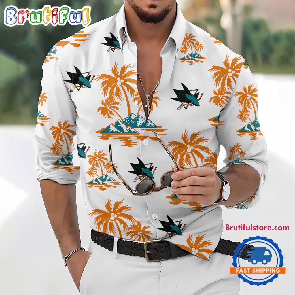 NHL San Jose Sharks Special Hockey Long Sleeve Hawaiian Design Button Shirt