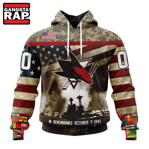NHL San Jose Sharks Specialized Unisex Kits Remember Pearl Harbor Hoodie, T Shirt