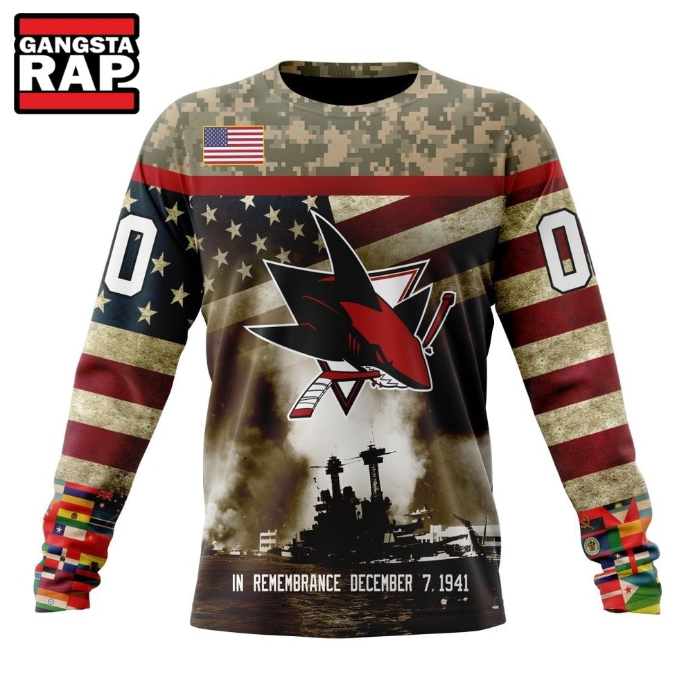 NHL San Jose Sharks Specialized Unisex Kits Remember Pearl Harbor Hoodie, T Shirt