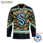 NHL Seattle Kraken Camo Veterans Custom Hockey Jersey