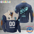 NHL Seattle Kraken Hockey Team Custom Name And Number Buttoned Collar Sweatshirt