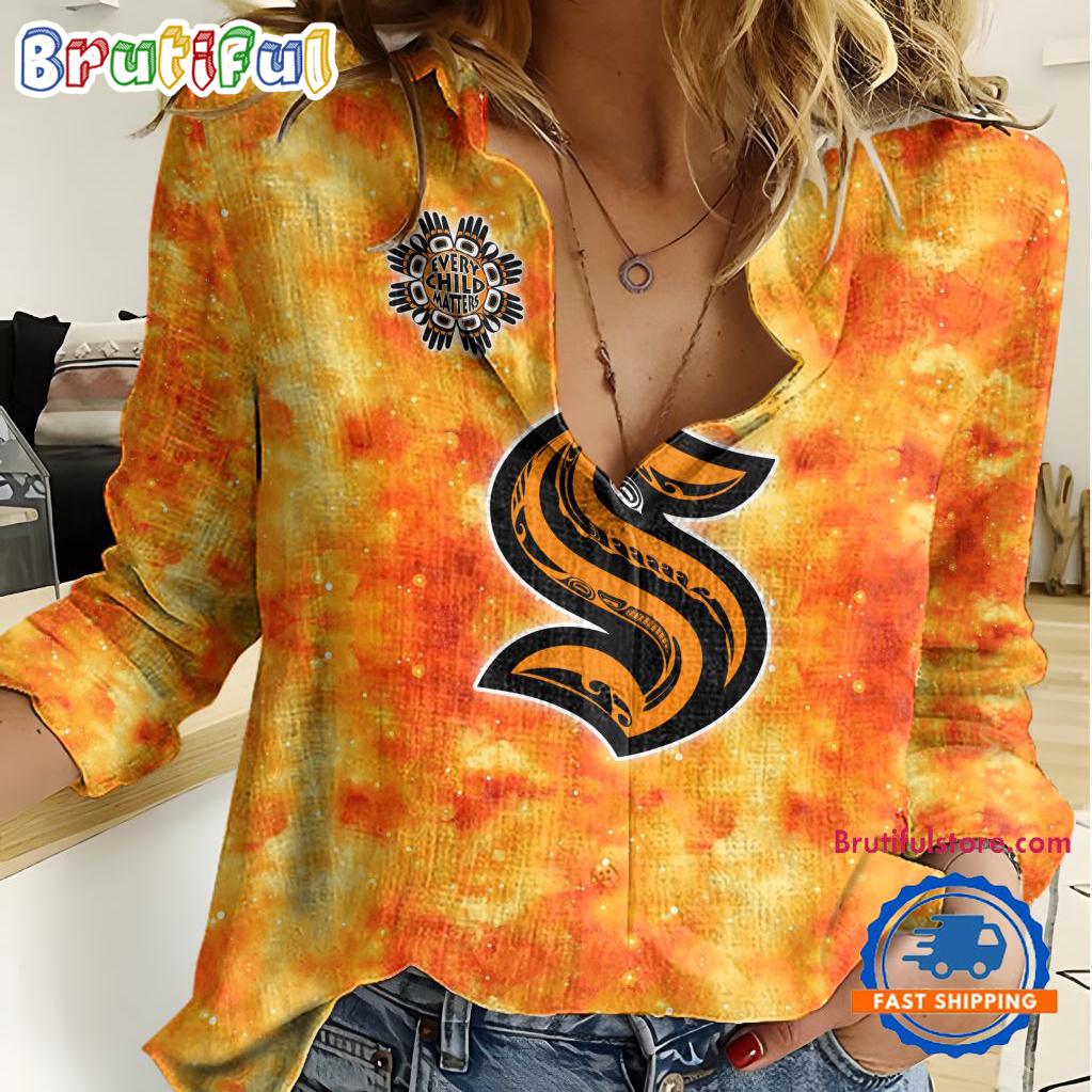 NHL Seattle Kraken Hockey Team Orange Design Women’s Casual Shirt