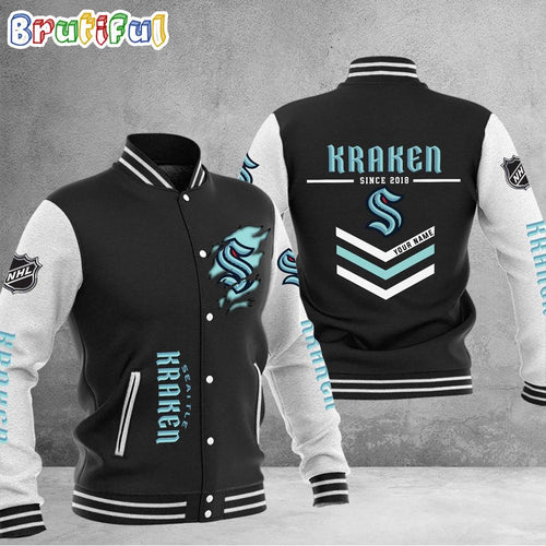 NHL Seattle Kraken Hockey Team Personalized Varsity Baseball Jacket