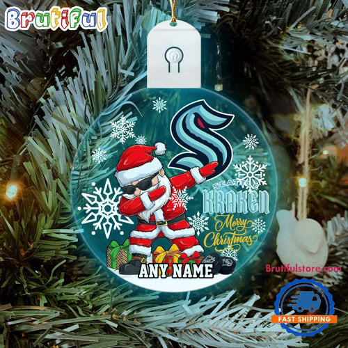 NHL Seattle Kraken Personalized Santa Claus Hockey Team Logo Christmas Led Acrylic Ornament