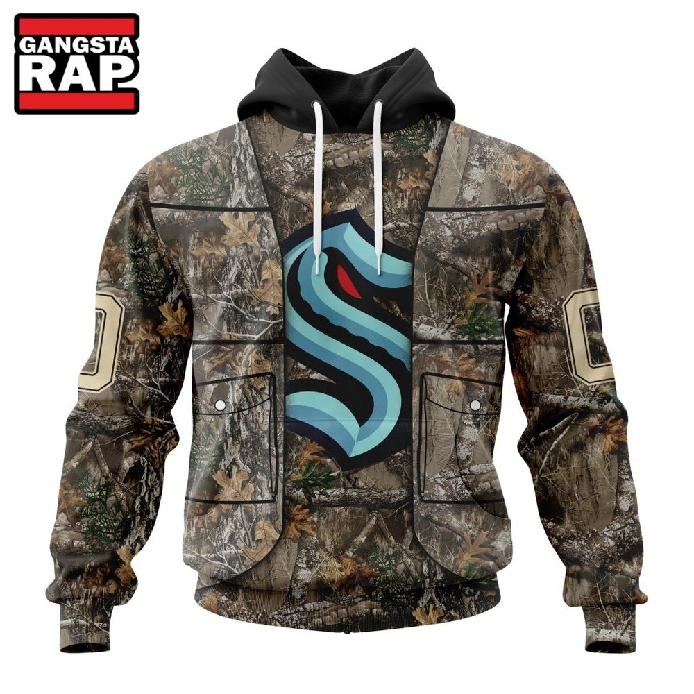 NHL Seattle Kraken Specialized Unisex Vest Kits With Realtree Camo Hoodie, T Shirt