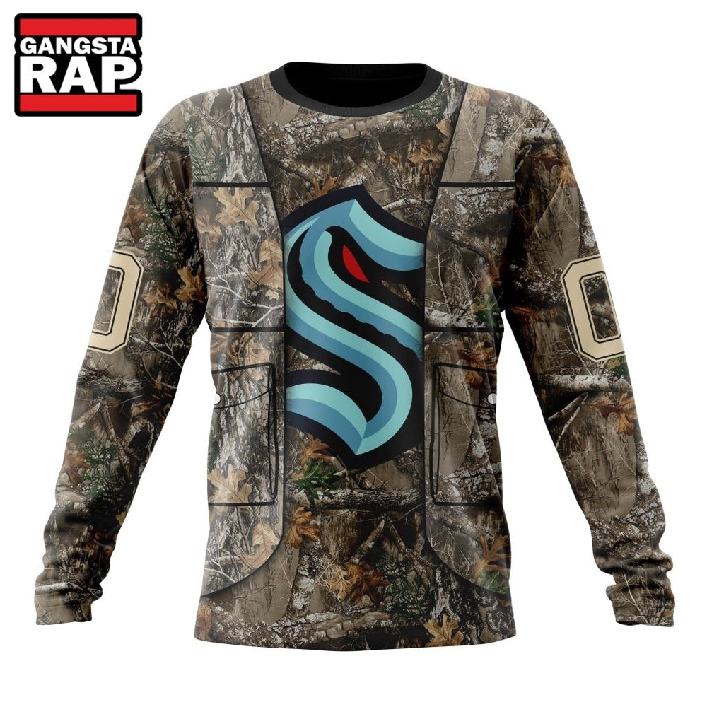 NHL Seattle Kraken Specialized Unisex Vest Kits With Realtree Camo Hoodie, T Shirt