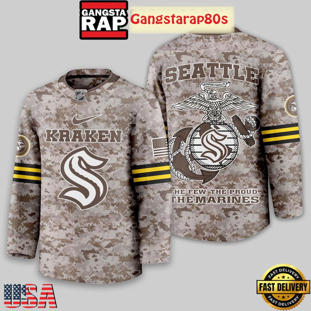 NHL Seattle Kraken US Marine Corps Camo Hockey Jersey