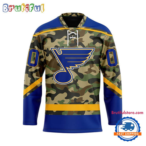 NHL St. Louis Blues Camo Veterans Custom Hockey Jersey