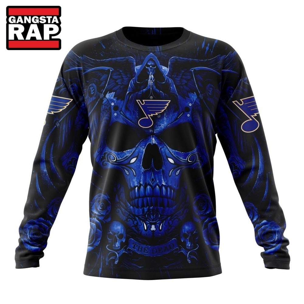 NHL St Louis Blues Special Design Halloween With Skull Art Hoodie, T Shirt