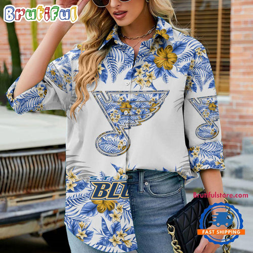 NHL St. Louis Blues Special Hockey Team Hawaiian Design Women’s Casual Shirt