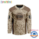 NHL Utah Hockey Club Special Veterans Military Desert Camouflage Design Hockey Jersey