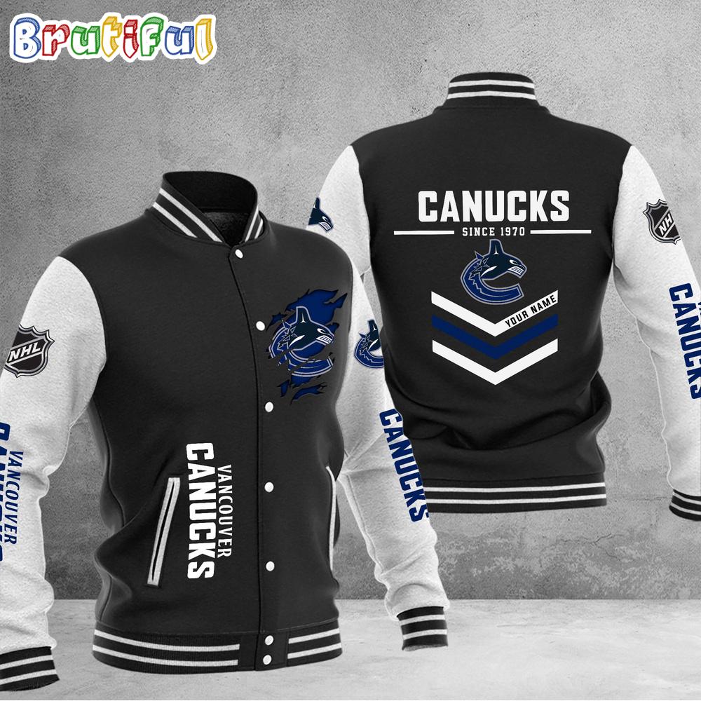 NHL Vancouver Canucks Hockey Team Personalized Varsity Baseball Jacket