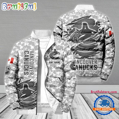 NHL Vancouver Canucks Special Camo Honor Veterans Puffer Jacket, Hockey Team Design Jacket