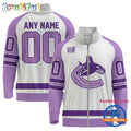 NHL Vancouver Canucks Special Hockey Fight Cancer Standing Neck Zipper Jacket