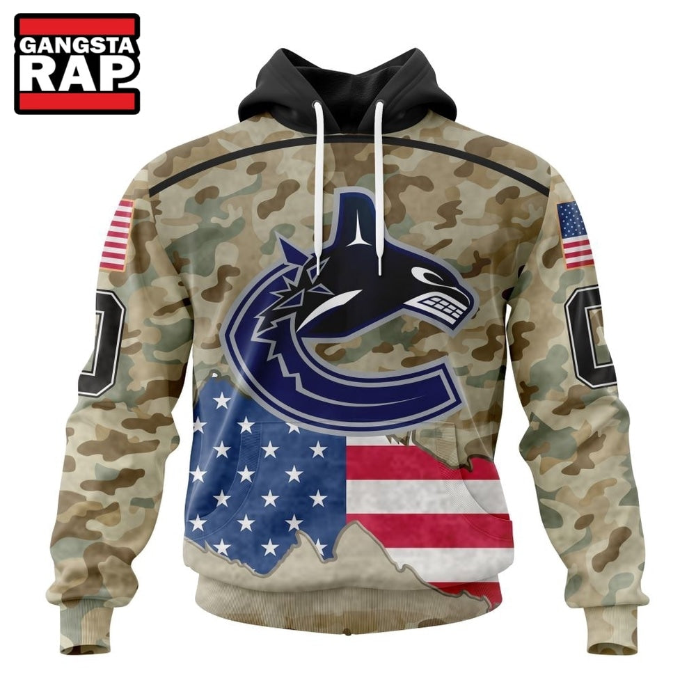 NHL Vancouver Canucks Specialized Kits For United State With Camo Color Hoodie, T Shirt