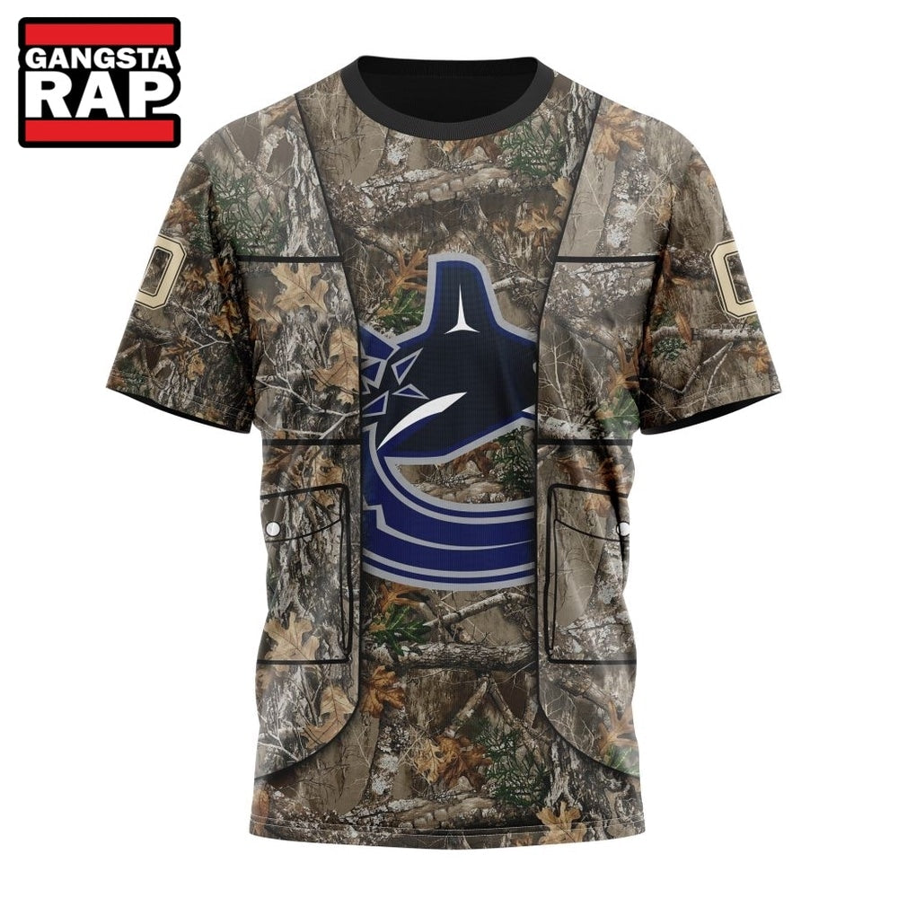 NHL Vancouver Canucks Specialized Unisex Vest Kits With Realtree Camo Hoodie, T Shirt