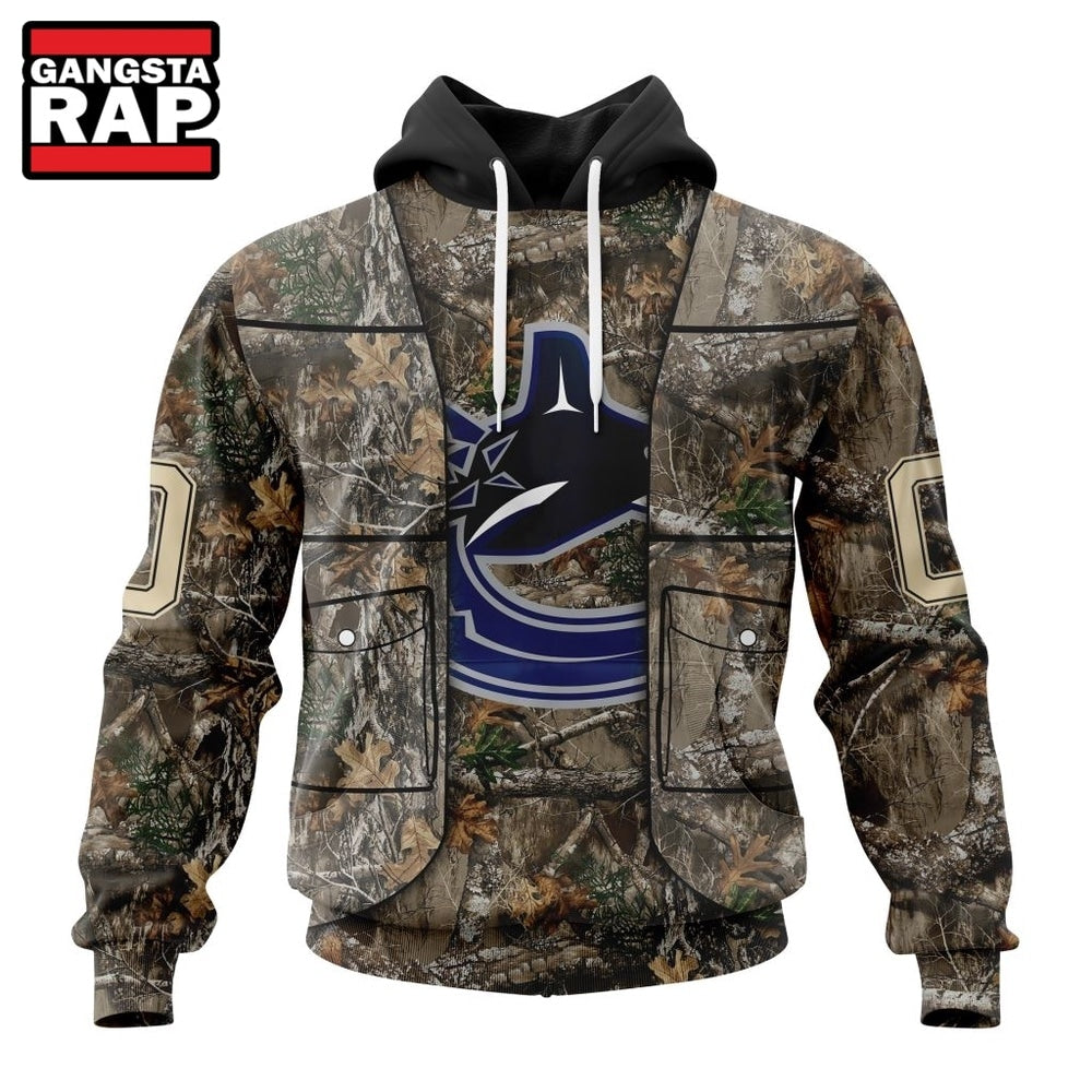 NHL Vancouver Canucks Specialized Unisex Vest Kits With Realtree Camo Hoodie, T Shirt