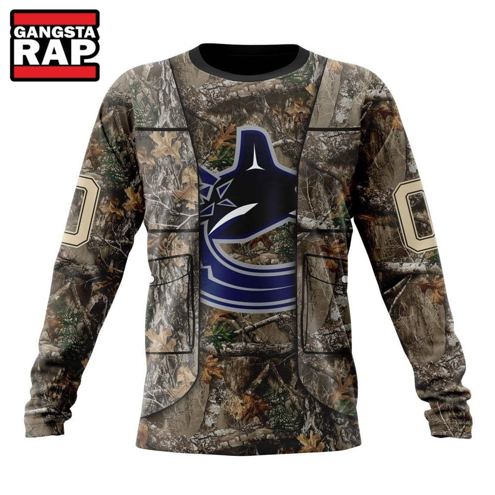 NHL Vancouver Canucks Specialized Unisex Vest Kits With Realtree Camo Hoodie, T Shirt