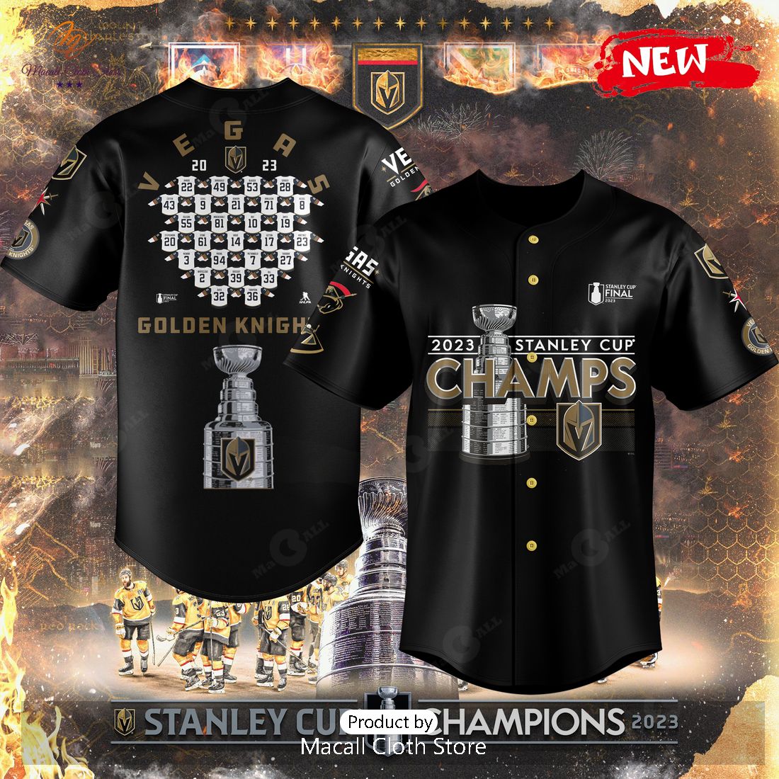 NHL Vegas Golden Knights 2023 Stanley Cup Champs Black Jersey