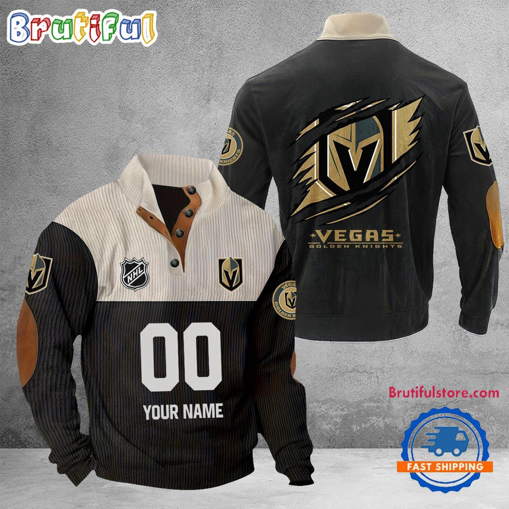 NHL Vegas Golden Knights Hockey Team Custom Name And Number Buttoned Collar Sweatshirt
