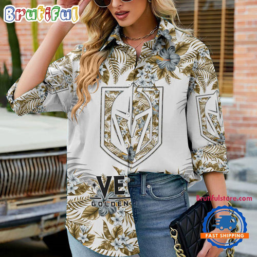 NHL Vegas Golden Knights Special Hockey Team Hawaiian Design Women’s Casual Shirt