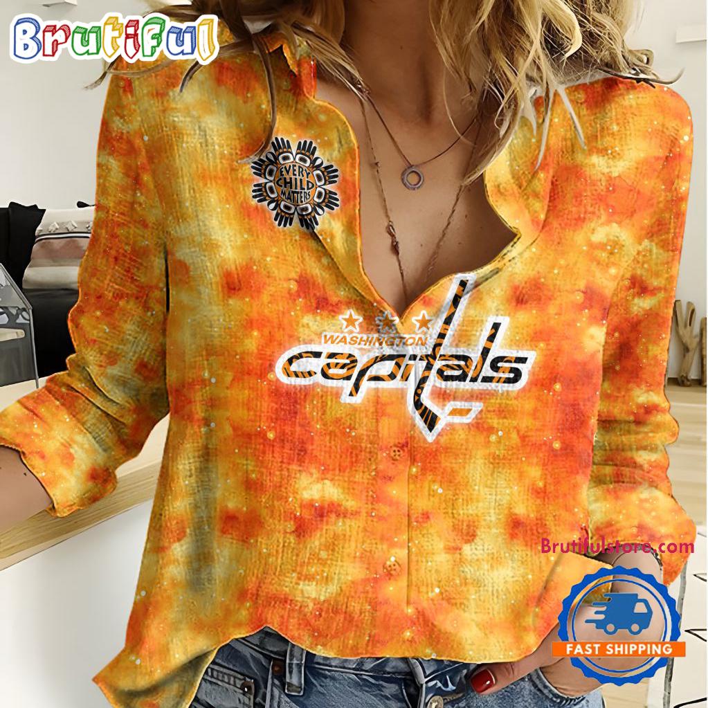 NHL Washington Capitals Hockey Team Orange Design Women’s Casual Shirt