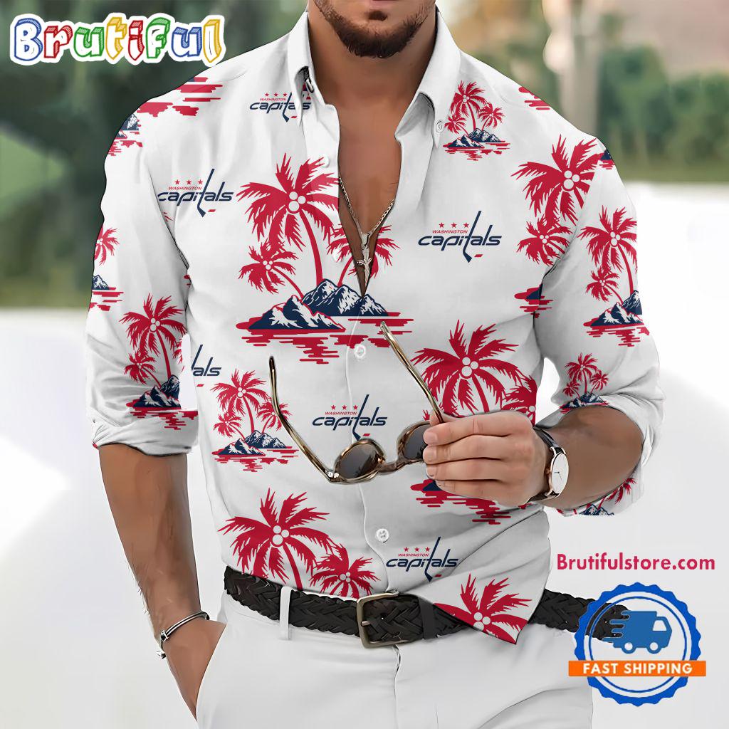 NHL Washington Capitals Special Hockey Long Sleeve Hawaiian Design Button Shirt
