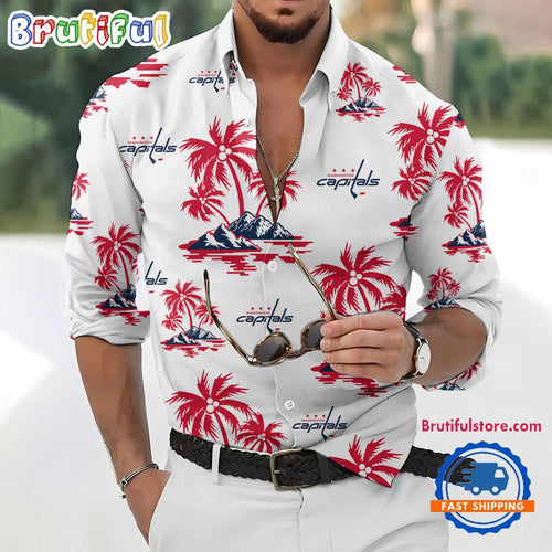 NHL Washington Capitals Special Hockey Long Sleeve Hawaiian Design Button Shirt