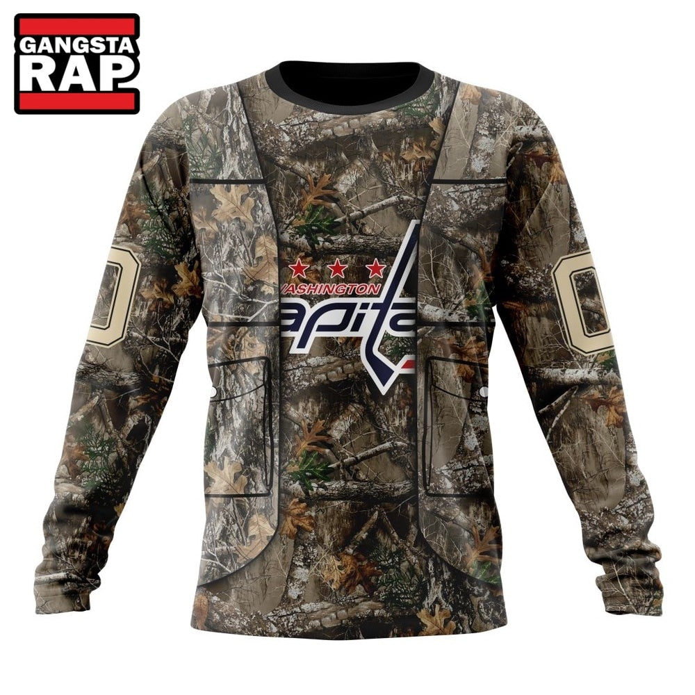 NHL Washington Capitals Specialized Unisex Vest Kits With Realtree Camo Hoodie, T Shirt