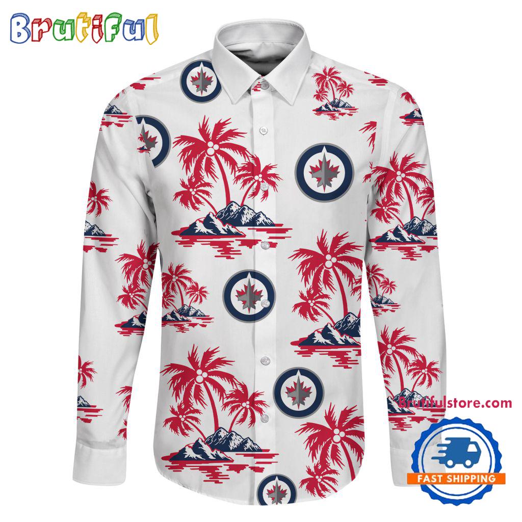 NHL Winnipeg Jets Special Hockey Long Sleeve Hawaiian Design Button Shirt