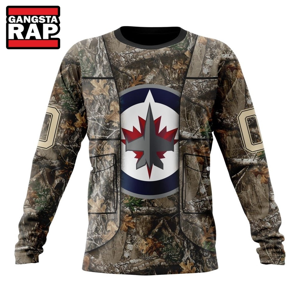 NHL Winnipeg Jets Specialized Unisex Vest Kits With Realtree Camo Hoodie, T Shirt