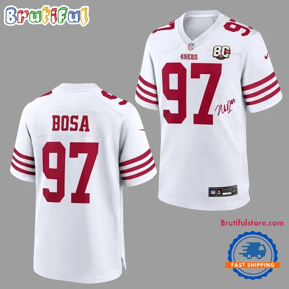 Nick Bosa San Francisco 49ers 80th Anniversary Signatures Print Football Jersey